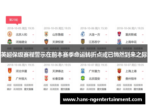 英超保级赛程警示在前本赛季命运转折点或已悄然到来之际